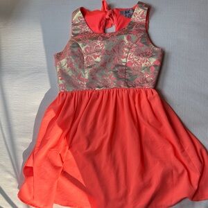 Jolt neon Coral and Floral Kids Dress